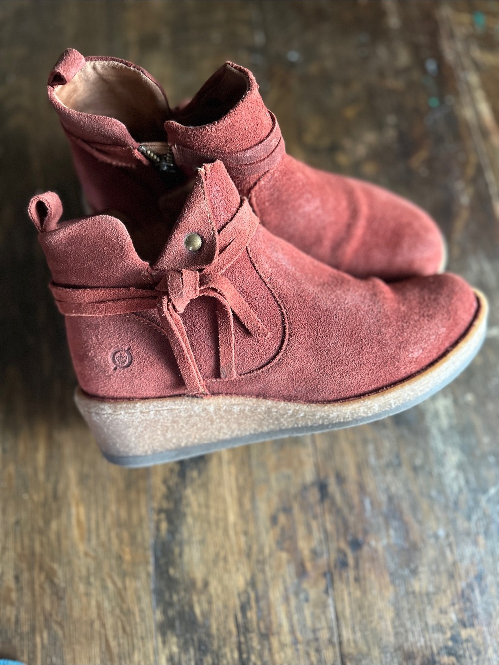 Born Vaughn Suede Wedge Ankle Booties in Rust Mattone | 8